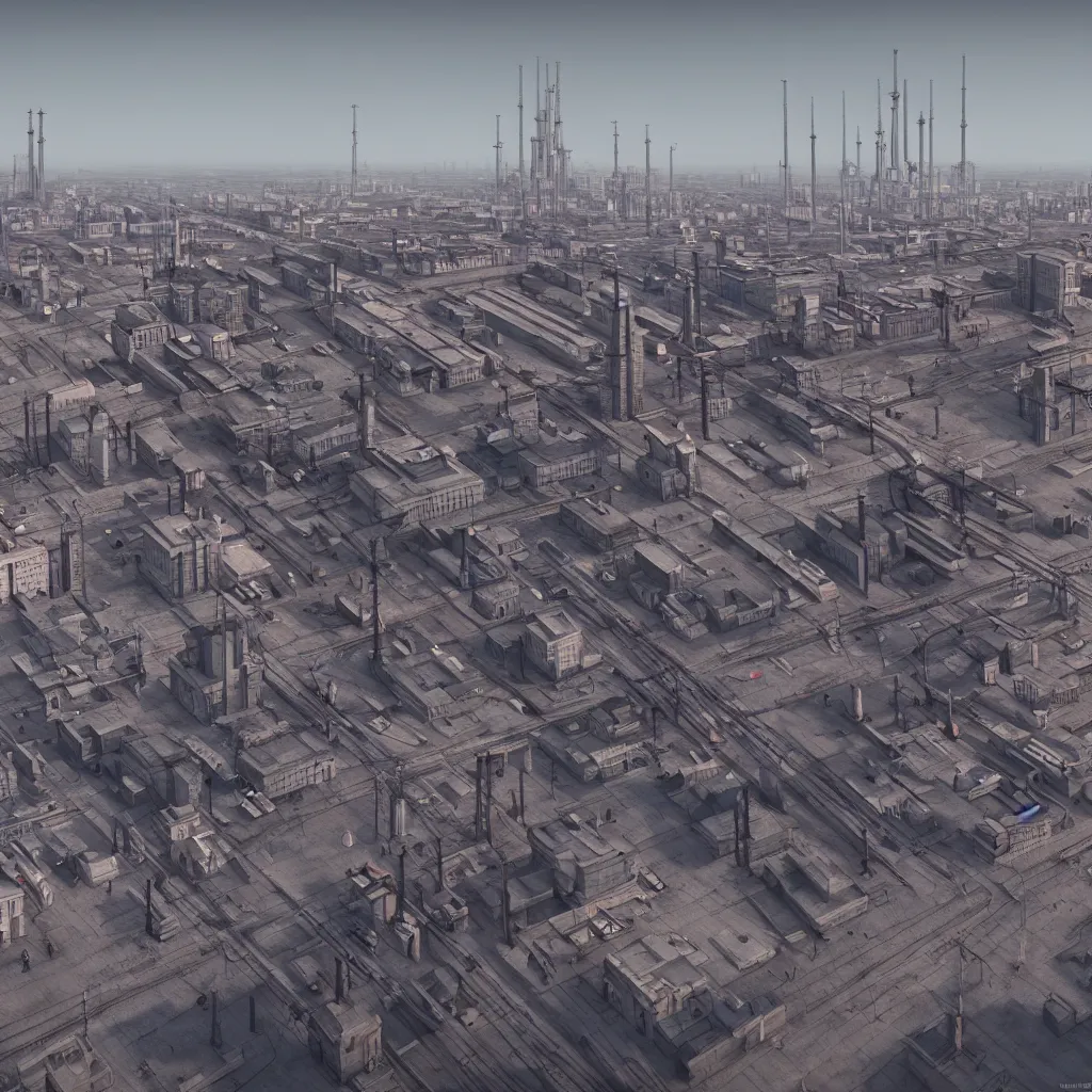 Image similar to average russian city, atmospheric, industrial, soviet architecture, very detailed, realistic brutalism, 4 k