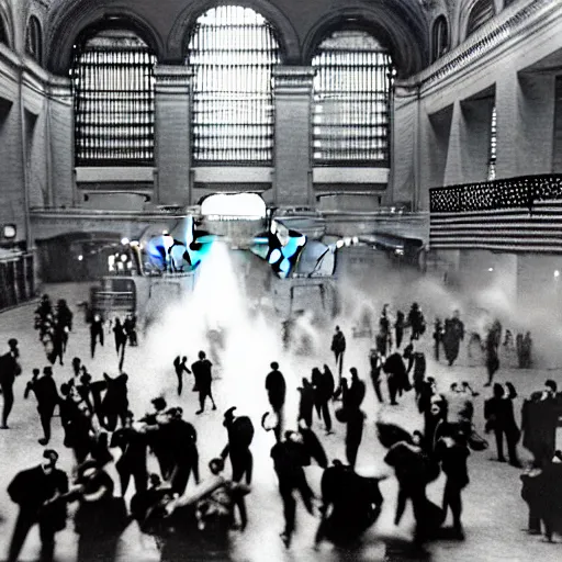 Image similar to color photo of water - balloon fight in grand central station circa 1 9 2 3