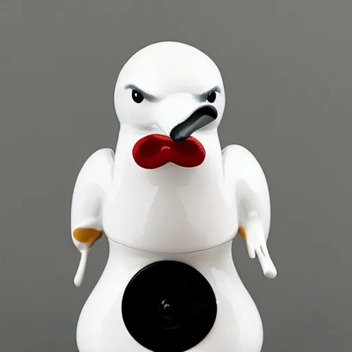 Image similar to Anthro goose in a white tuxedo, vinyl toy figurine