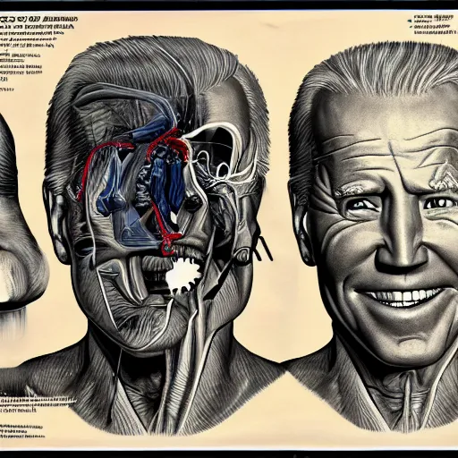 Image similar to anatomical diagram of a dissection of Joe Biden, by Barlowe