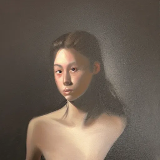 Image similar to a young woman, dramatic lighting, chiaroscuro, high detail, painted by j. p. targete, trending on artstation