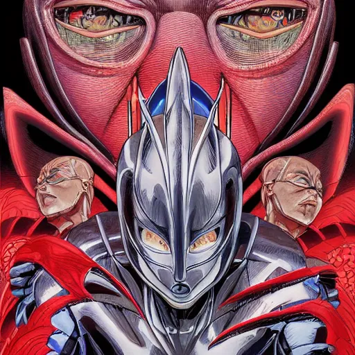 Prompt: portrait of crazy ultraman, symmetrical, by yoichi hatakenaka, masamune shirow, josan gonzales and dan mumford, ayami kojima, takato yamamoto, barclay shaw, karol bak, yukito kishiro