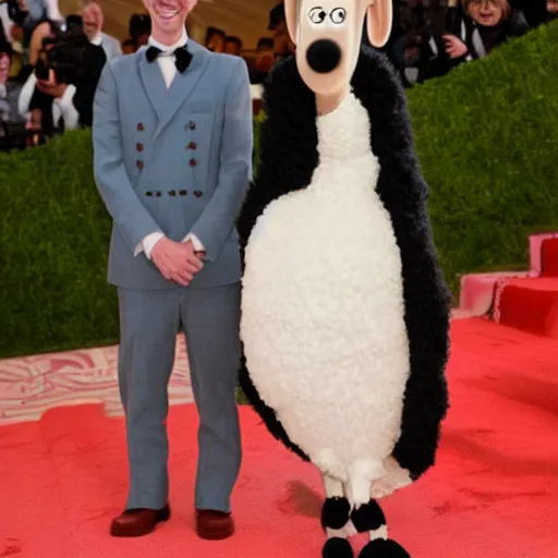 Prompt: photo of wallace and gromit at the met gala