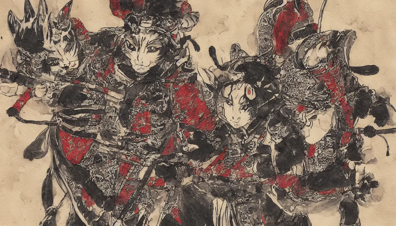 Prompt: a cat dressed as a samurai, epic scene, ultra detail, anime style