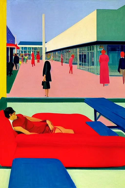 Image similar to Sunday Evening at the mall by David Hockney, Edward Hopper, 1958, exhibition catalog