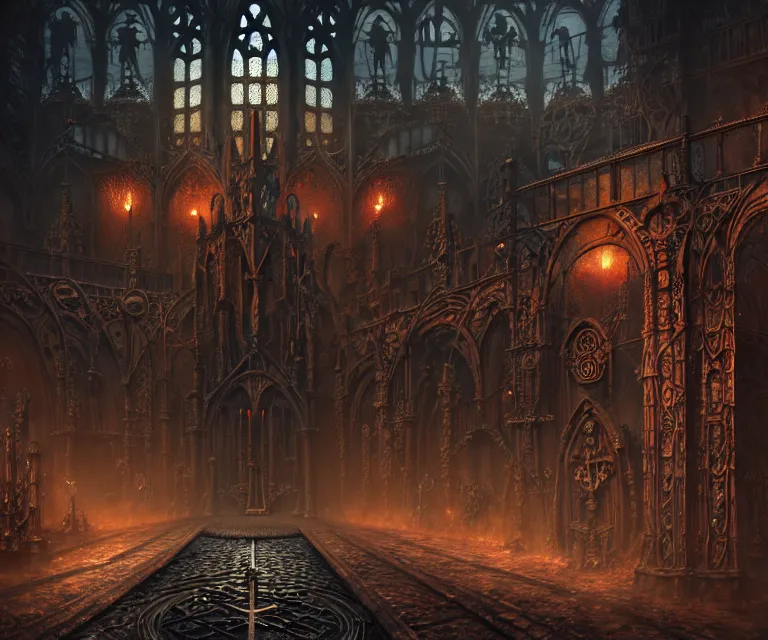 Image similar to steam necropolis, memento mori, gothic, neo - gothic, art nouveau, hyperdetailed copper patina medieval icon, stefan morrell, philippe druillet, ralph mcquarrie, concept art, steampunk, unreal engine, detailed intricate environment, octane render, moody atmospherics, volumetric lighting, ultrasharp, ominous, otherworldly