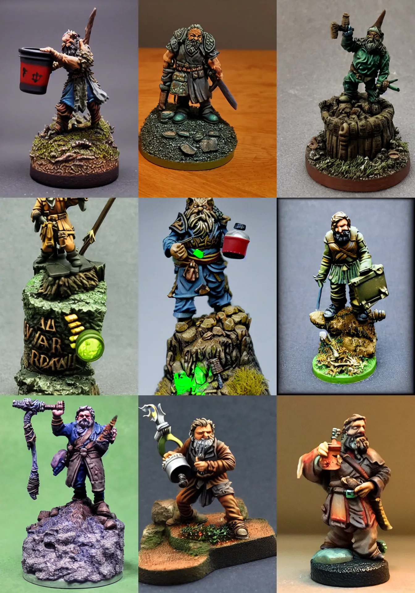 Prompt: fantasy ttrpg slavoj zizek with glowing trashcan of ideology, resin miniature, 2 8 mm heroic scale, games workshop, druid, wild shape : raccoon, citadel colour, osl, nmm, r / paintedminis, round base, dungeons and dragons, reaper minis