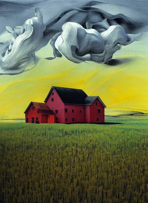 Image similar to Oil painting - An abandoned farmhouse with aerochrome mycelium wheat field - the wheat field is splotched by grotesque fungal fruits - by Lucian Freud and Jenny Saville, Abstract brush strokes, Masterpiece, Edward Hopper and James Gilleard, Zdzislaw Beksinski, Mark Ryden, Wolfgang Lettl highly detailed, hints of Yayoi Kasuma