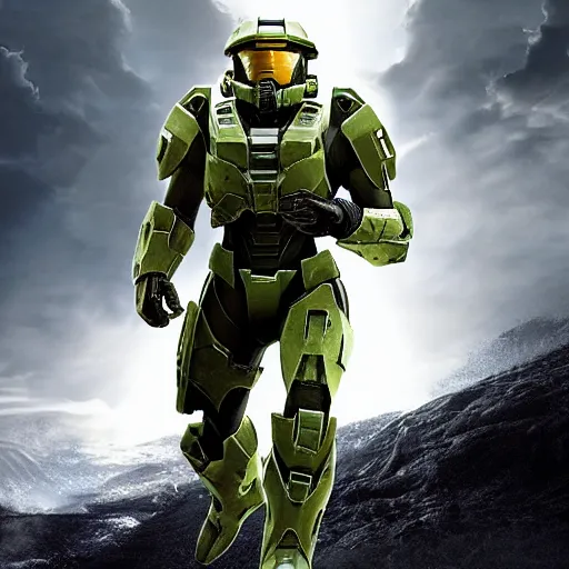 Prompt: film still of master chief from halo