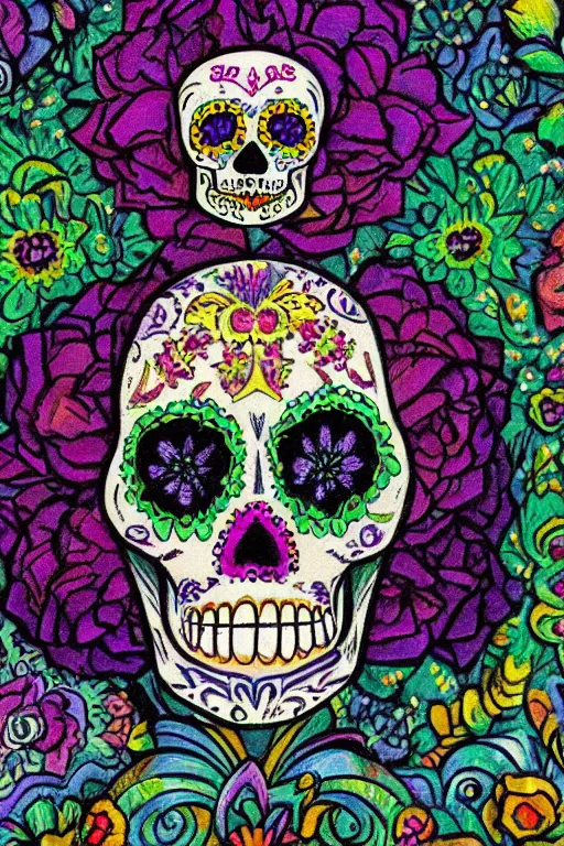 Image similar to Illustration of a sugar skull day of the dead girl, art by maximilien luce