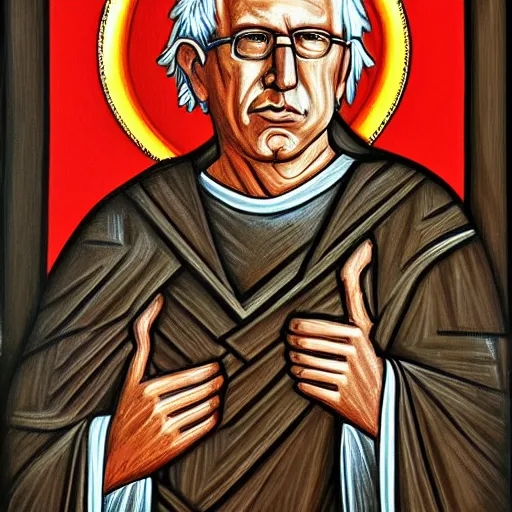 Prompt: Bernie Sanders, portrait, ancient byzantine, iconography, by Vadim Bolshakov