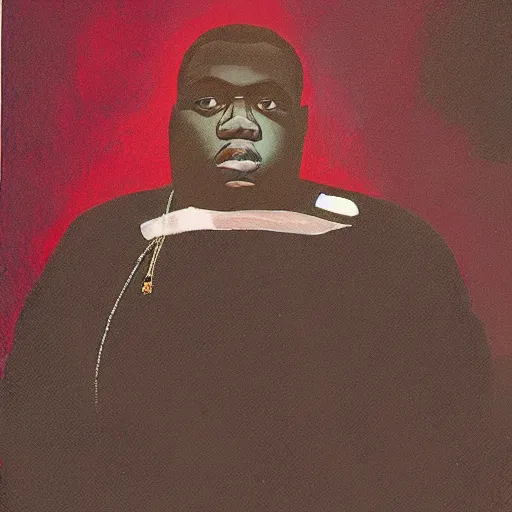 Image similar to a portrait of notorious big, by Shaun Tan