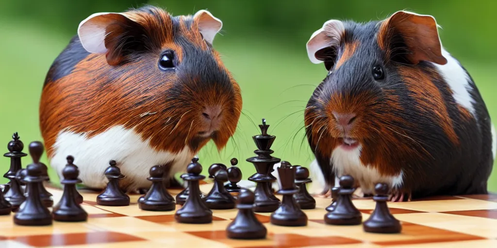 Image similar to a guinea pig playing chess