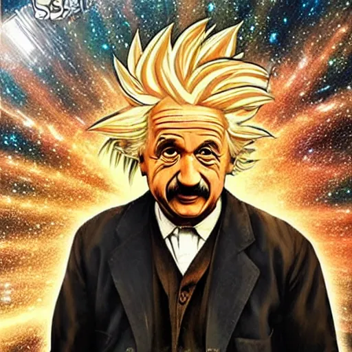 Prompt: albert einstein goes super saiyan