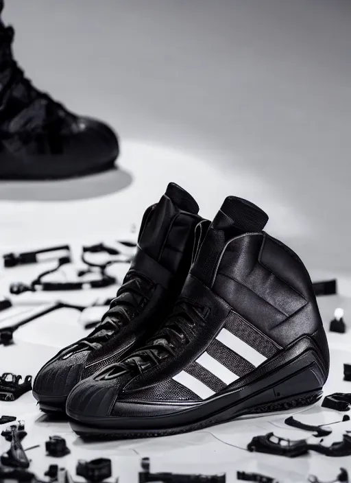 Image similar to hyperrealistic and heavy detailed product photo adidas avant garde boots of movie the fifth element, in front of white back drop, whole shoe is in picture, leica sl 2 5 0 mm, vivid color, high quality, high textured, real life