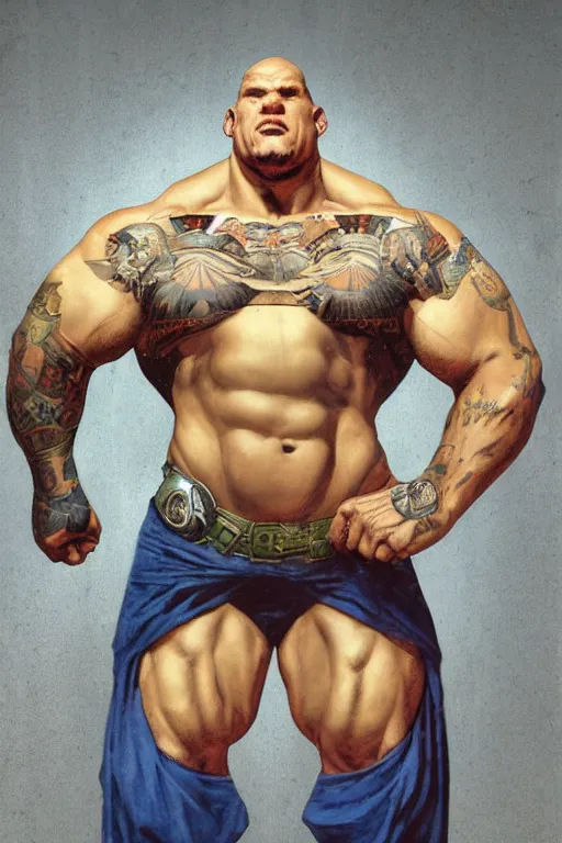 Prompt: upper body and head portrait of huge hulking absurdly muscular martyn ford as marvel character wearing shirt and pants against simple background by alex ross and jack kirby and sergey kolesov and jason fabok and lawrence alma tadema and norman rockwell and greg staples and rick berry and jeremy mann