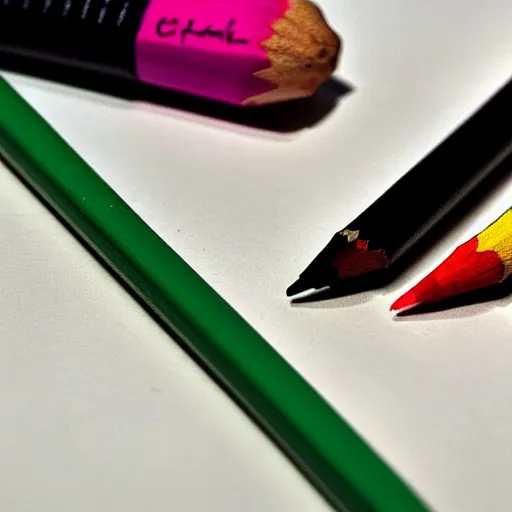 Prompt: crayon drawing of a pencil next to a pencil drawing of a crayon