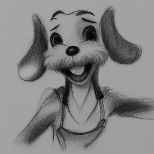 Image similar to milt kahl pencil sketch of happy mini schnauzer cartoon lady and the tramp style