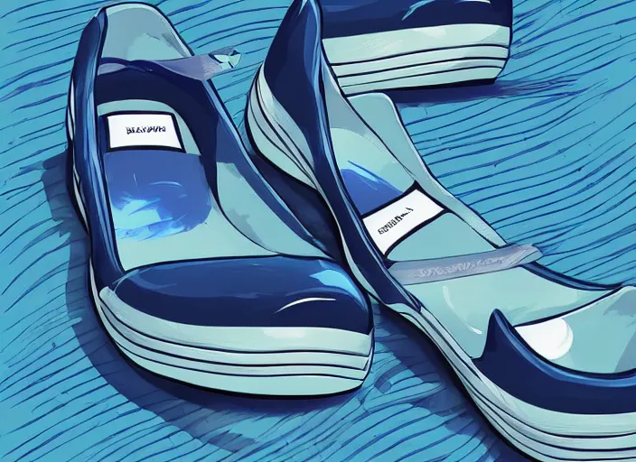 Prompt: a pair of navy blue crocs. sky blue background. clean cel shaded vector art. shutterstock. behance hd by lois van baarle, artgerm, helen huang, by makoto shinkai and ilya kuvshinov, rossdraws, illustration, art by ilya kuvshinov