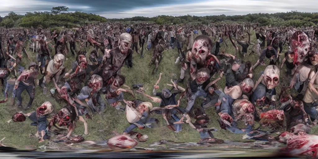 Image similar to 360 photograph of a zombie apocalypse