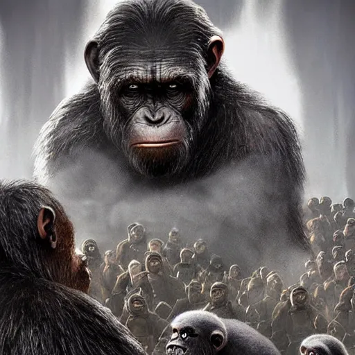 Image similar to planet of the apes meets king kong detailed concept art