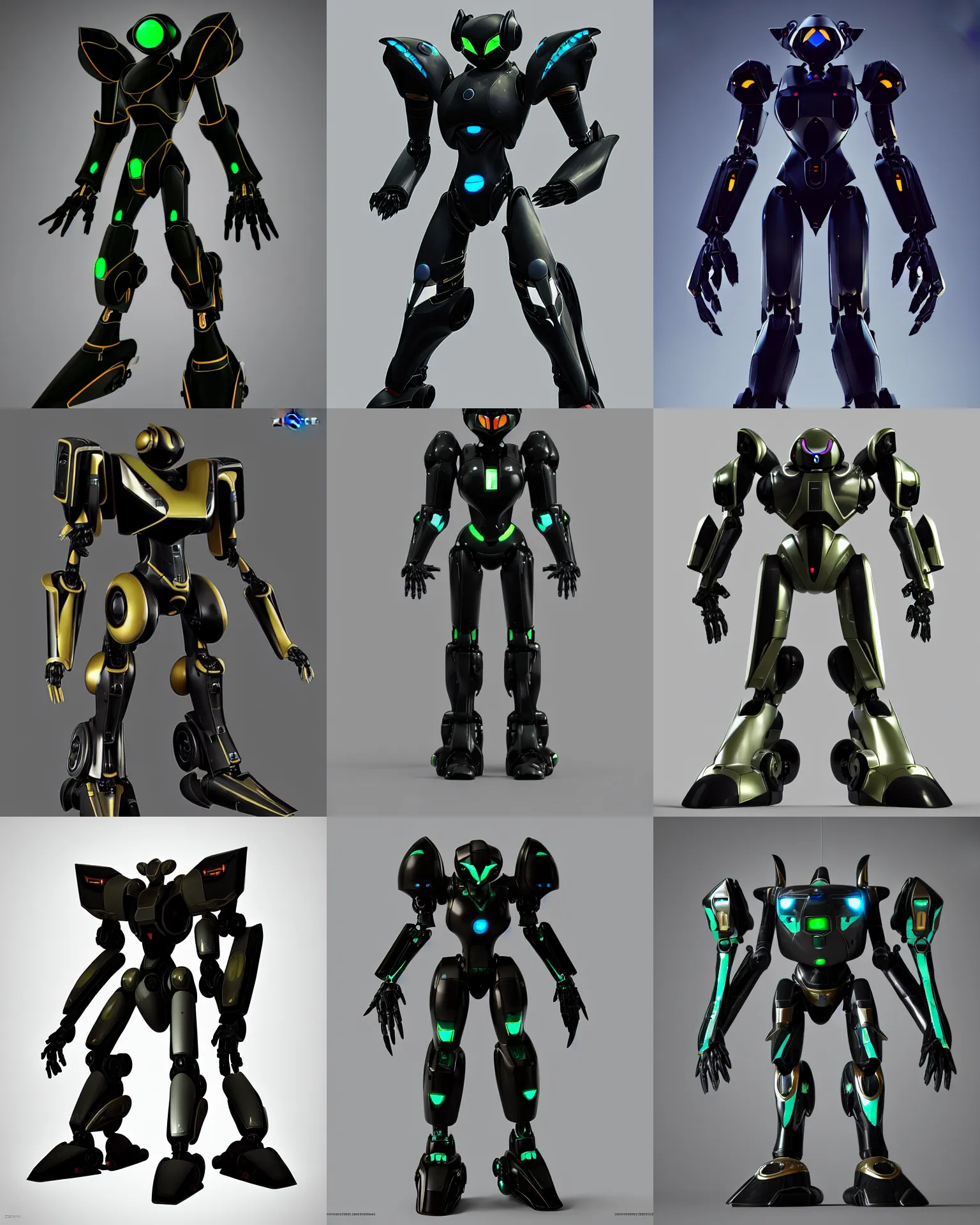 Prompt: a mecha armor inspired by cats, sleek, black, tech armor, robot, inspired by samus aran metroid prime robot, scifi, elegant, olbivion, sharp, rendered in octane, highly detailed, minimalistic