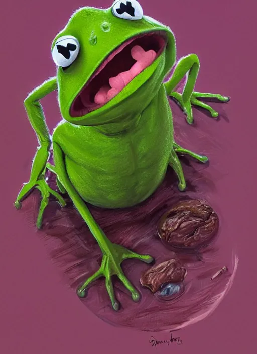 Image similar to portrait of a deformed kermit the frog in the thing ( 1 9 8 2 ), highly detailed, centered, solid color background, digital painting, artstation, concept art, smooth, sharp focus, illustration, artgerm, donato giancola, joseph christian leyendecker, les edwards, ed repka, wlop, artgerm