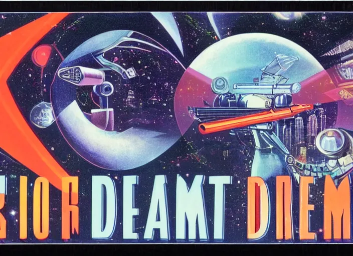 Prompt: a title card for a 1985 sci-fi movie called when robots dream design by John Alvin