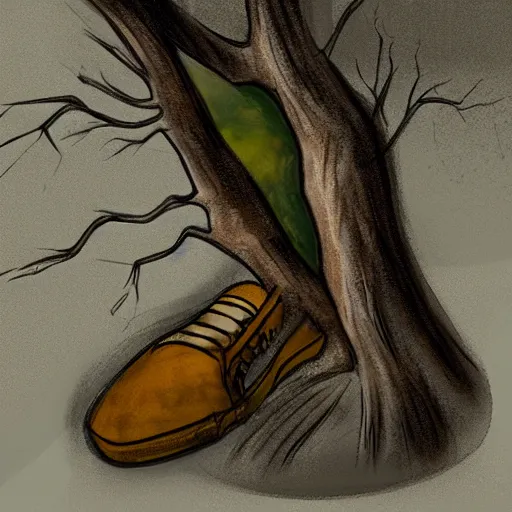 Prompt: a shoe with a tree inside, concept art,digital art