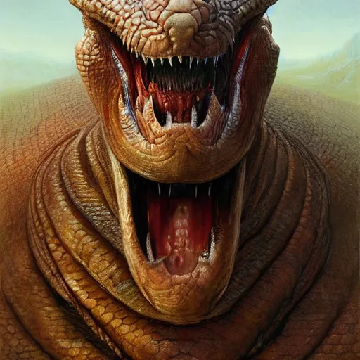 Image similar to vladimir putin, is bald prehistoric snake reptile creature, toothless, horror macabre by donato giancola and greg rutkowski and wayne barlow and zdzisław beksinski, realistic face, digital art