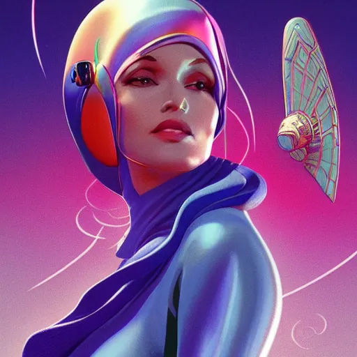 Image similar to 🧕🏽🛸, 8 0 s art deco, artstation, moebius + artgerm, hd,