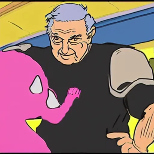 Image similar to george soros wrestling with pink guy played by george miller anime stlye