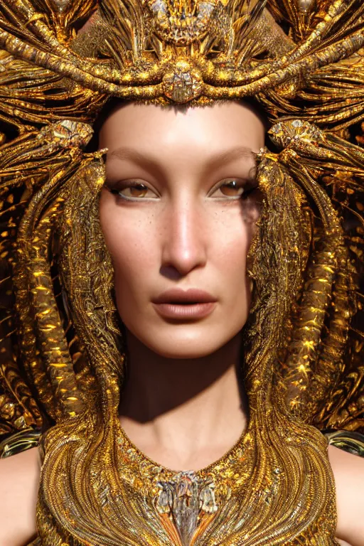 Prompt: a highly detailed metahuman 4 k close up render of an alien goddess bella hadid as venus in iris van herpen dress schiaparelli in diamonds swarovski and jewelry in style of alphonse mucha gustav klimt trending on artstation made in unreal engine 4