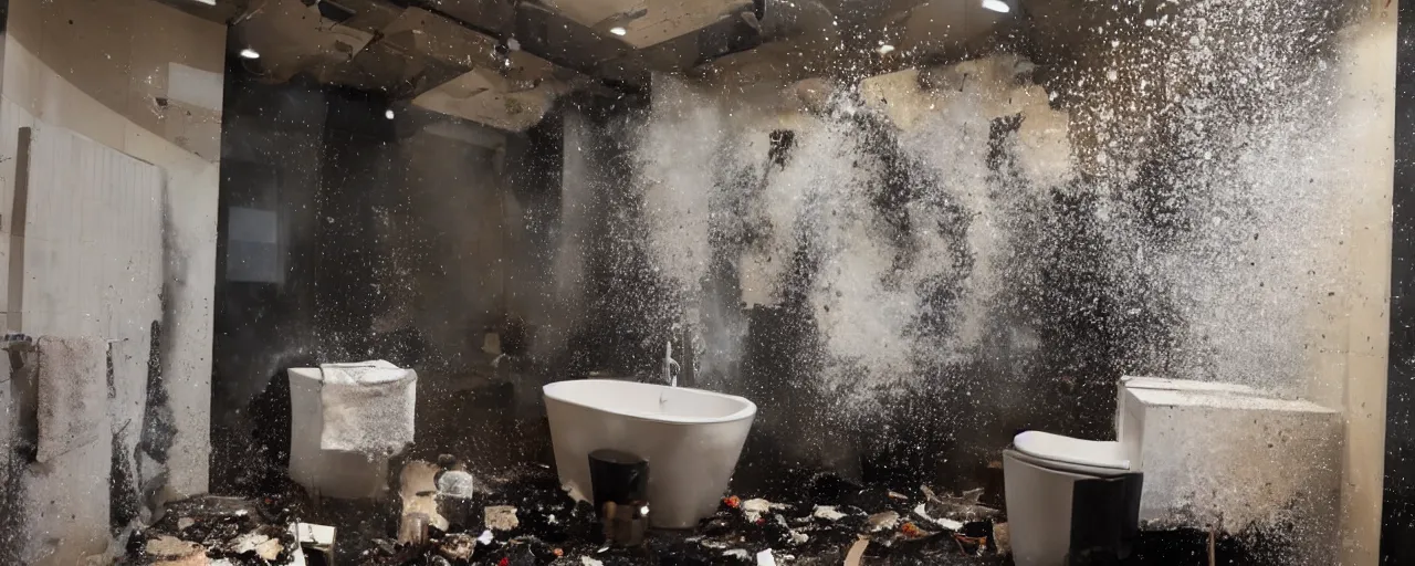 Prompt: a bathroom exploding