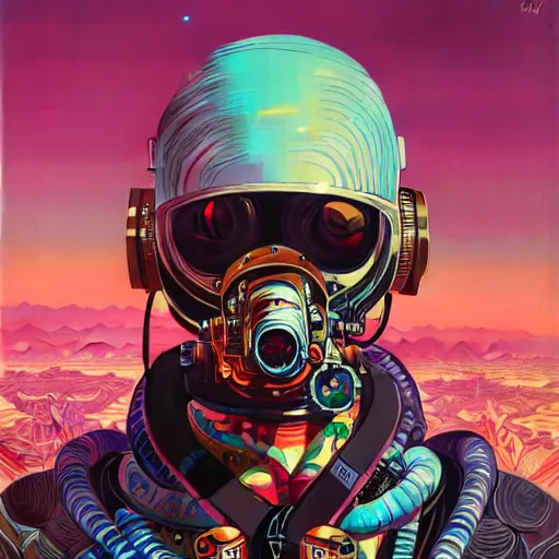 Image similar to high quality high detail portrait of a diesel punk in an alien world,, tristan eaton, victo ngai, artgerm, rhads, ross draws, hyperrealism, intricate detailed, alphonse mucha, 8 k, sci - fi, pastel colors, artstation,