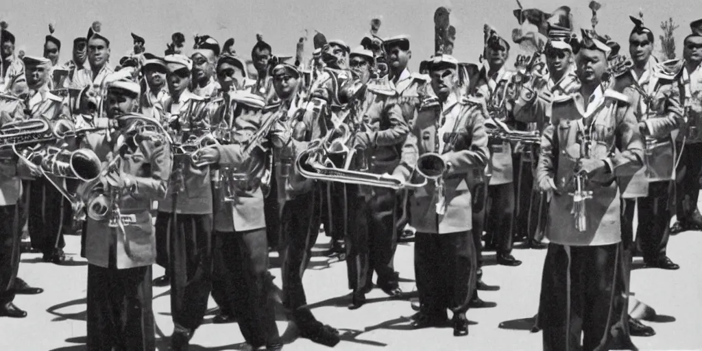 Image similar to saudi arabia military band in 1950s, old photograph