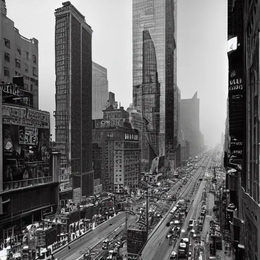 Prompt: view of buildings in times square, new york, new york city 1 9 4 4 by andreas feininger life picture collection