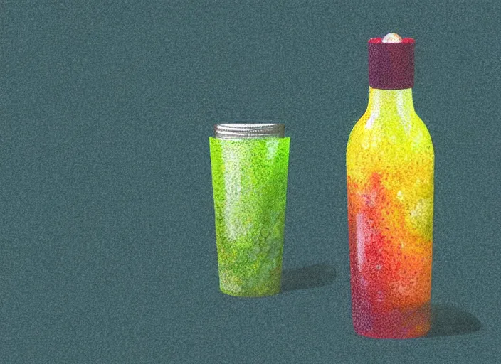 Prompt: ( ( dither ) ), editorial illustration strawberries blueberries sliced kiwi sliced lemon inside a clear drinking bottle, ( ( isometric ) ), modern art deco, ( ( mads berg ) ), karolis strautniekas, stippled light, fog, fine texture, dynamic composition, matte print, ( ( unreal engine ) ), surrealism, colorful