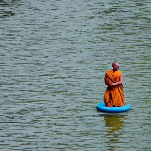 Prompt: !dream a Buddhist monk floating above water with an ice cream ::
