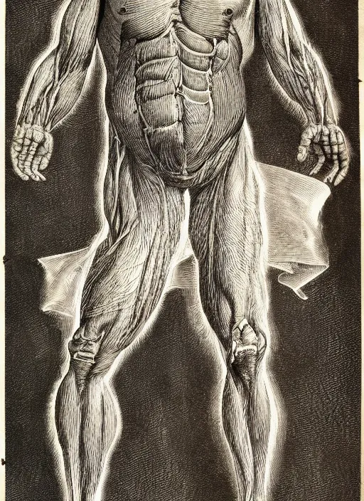 Image similar to vintage medical anatomical illustration of sasquatch, highly detailed, labels, intricate writing