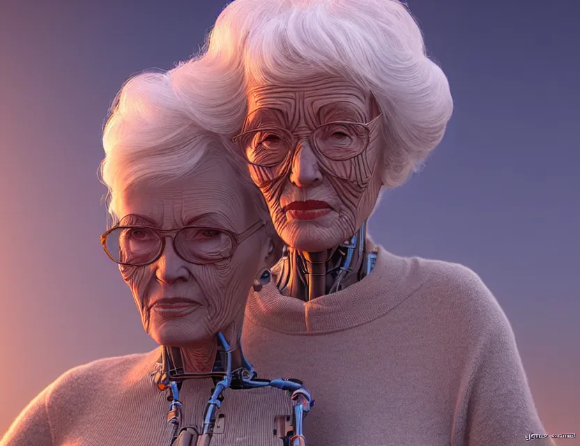 Prompt: photo beautiful granny robot cyborg by jean giraud, trending artstaition, unreal engine