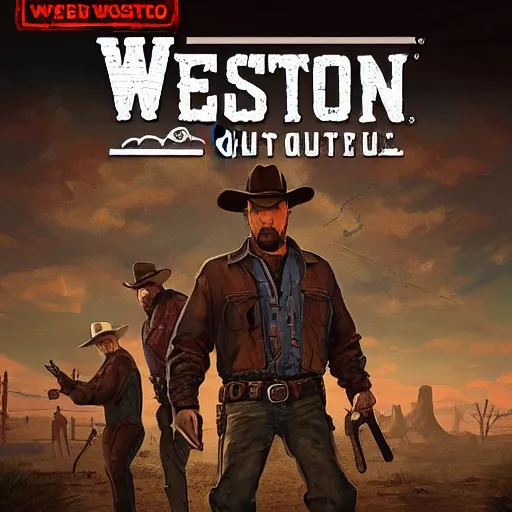 Prompt: video game box art of a game called western outlaw, 4 k, highly detailed cover art.