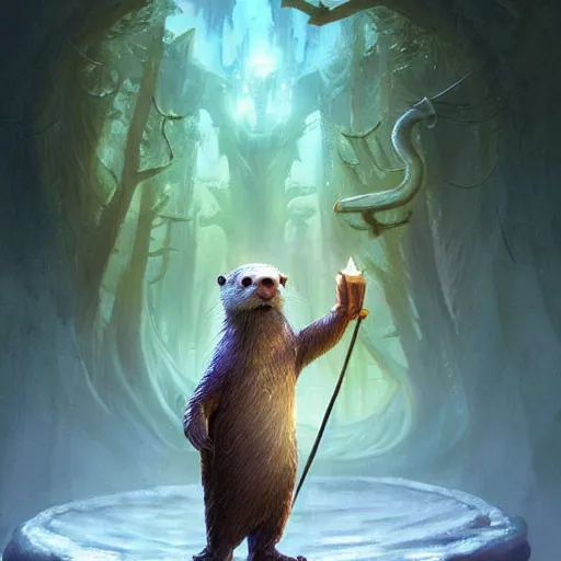 Image similar to anthropomorphic druidic otter casting a spell, DnD character art portrait, matte fantasy painting, DeviantArt Artstation, by Jason Felix by Steve Argyle by Tyler Jacobson by Peter Mohrbacher, cinematic lighting