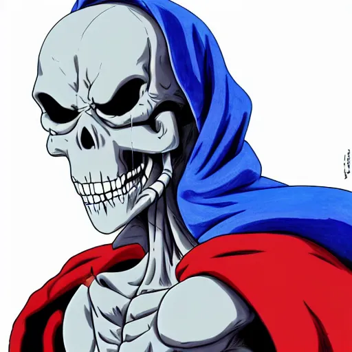 Prompt: portrait painting of skeletor as piccolo, art by akira toriyama, 4 k, dragon ball artstyle, cel shaded, highly detailed, epic lighting