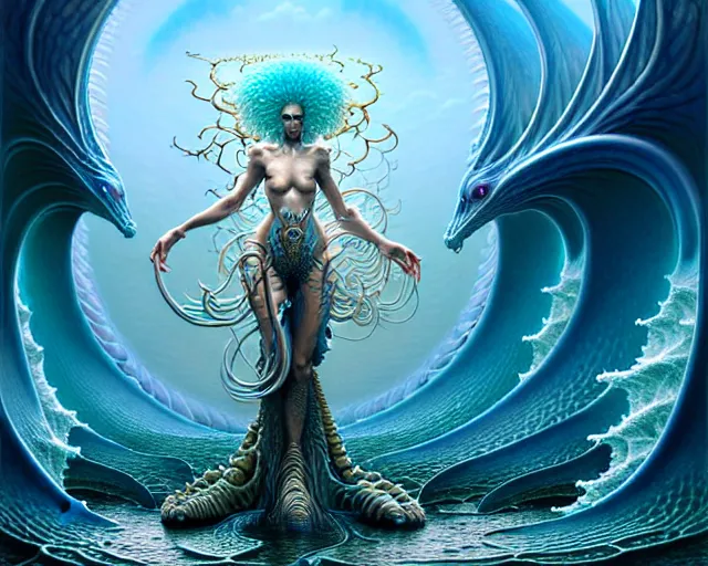 Image similar to the army of water and the ocean, fantasy character portrait made of fractals facing each other, ultra realistic, wide angle, intricate details, the fifth element artifacts, highly detailed by peter mohrbacher, hajime sorayama, wayne barlowe, boris vallejo, aaron horkey, gaston bussiere, craig mullins