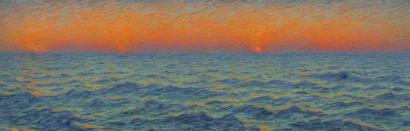 Prompt: An aesthetically pleasing, dynamic, energetic, lively, well-designed digital art of the ocean at sunset, light and shadow, by Claude Monet, superior quality, masterpiece, excellent use of negative space. 8K, superior detail.