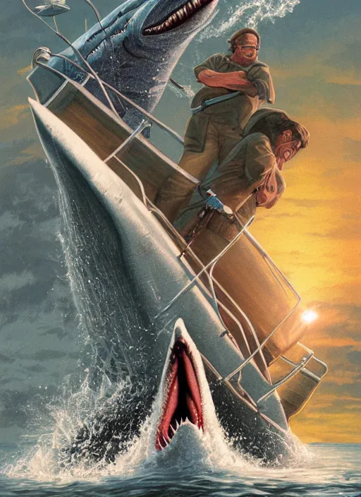 Image similar to Poster artwork for Jaws Part 7 (1999) highly detailed, centered, digital painting, artstation, concept art, smooth, sharp focus, illustration