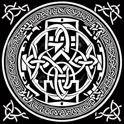 Prompt: graphic vector design of ancient christian trinity seal, black and white, trinity, celtic, catholic, old testament medallion, circular, intricate,