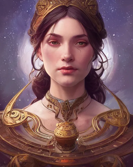 Image similar to the designer of the universe, deep focus, d & d, intricate, elegant, highly detailed, digital painting, artstation, concept art, matte, sharp focus, illustration, hearthstone, art by artgerm and greg rutkowski and alphonse mucha