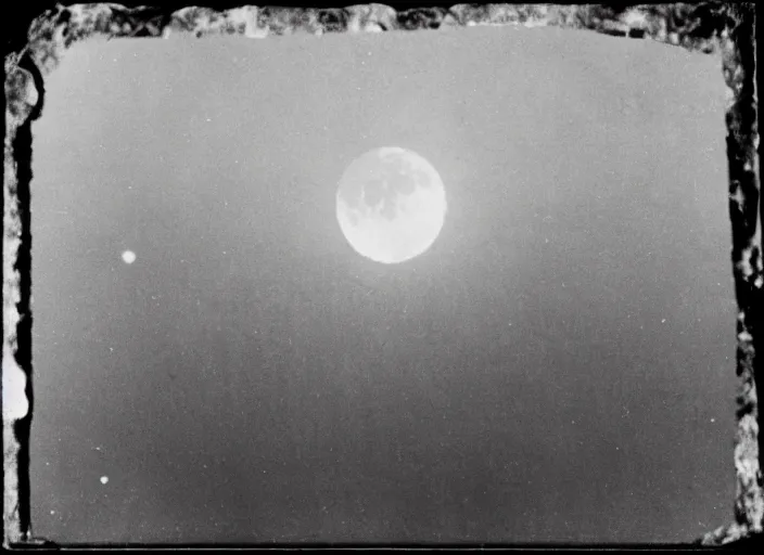 Prompt: vintage photo still of the moon!!!! exploding!!!! exploding moon moon explosion fragments on one side moon rupture moon exploding moon explosion over new york city in the 1 9 2 0 s, black and white, weathered, edge vignette, explosion in the sky, moon exploding